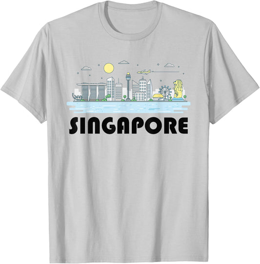 Singapore Skyline Cityscape Skyscrapers Cool T-Shirt - T-Shirt | Ash