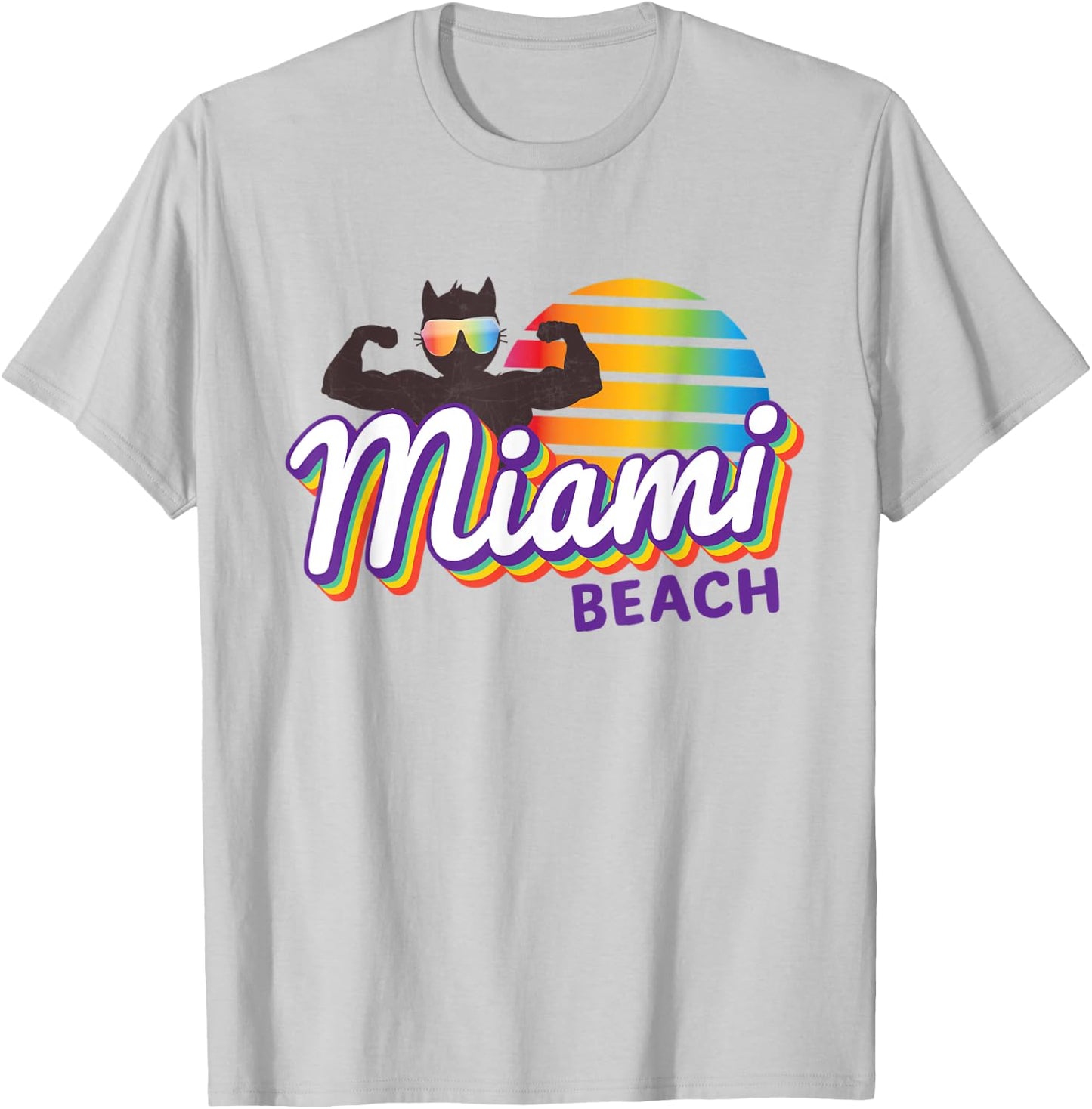 Miami Muscle Cool Retro Cat Weight Lifter MIA (Miami) Cat T-Shirt - T-Shirt | Ash