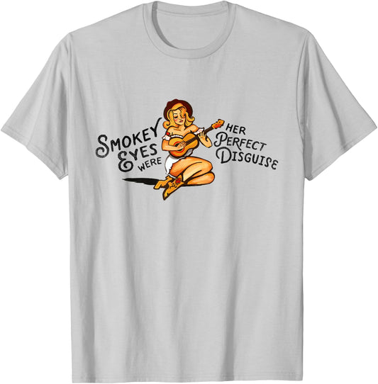 Smokey Eyes Were Her Perfect Disguise. Cute Vintage Pinup T-Shirt - T-Shirt | Ash