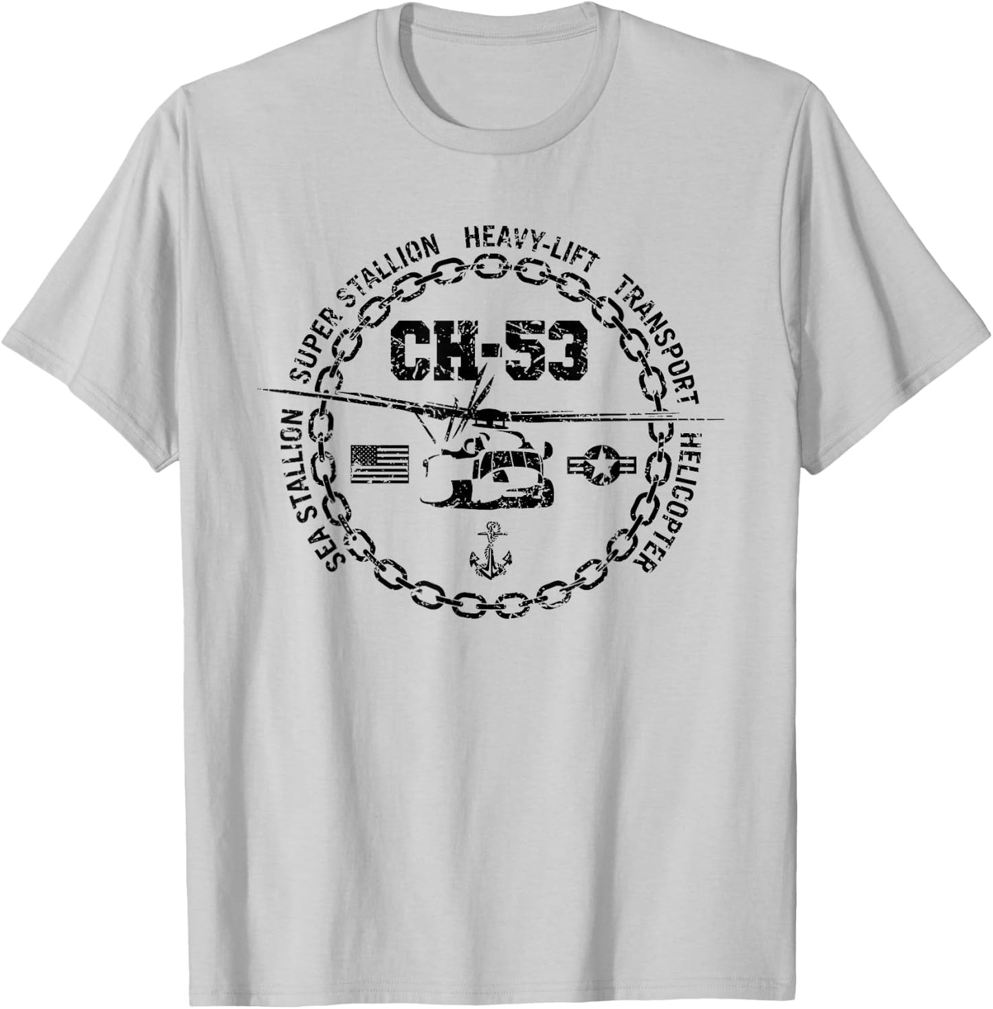 CH-53 Military Helicopter Vintage Distressed Style Design T-Shirt - T-Shirt | Ash