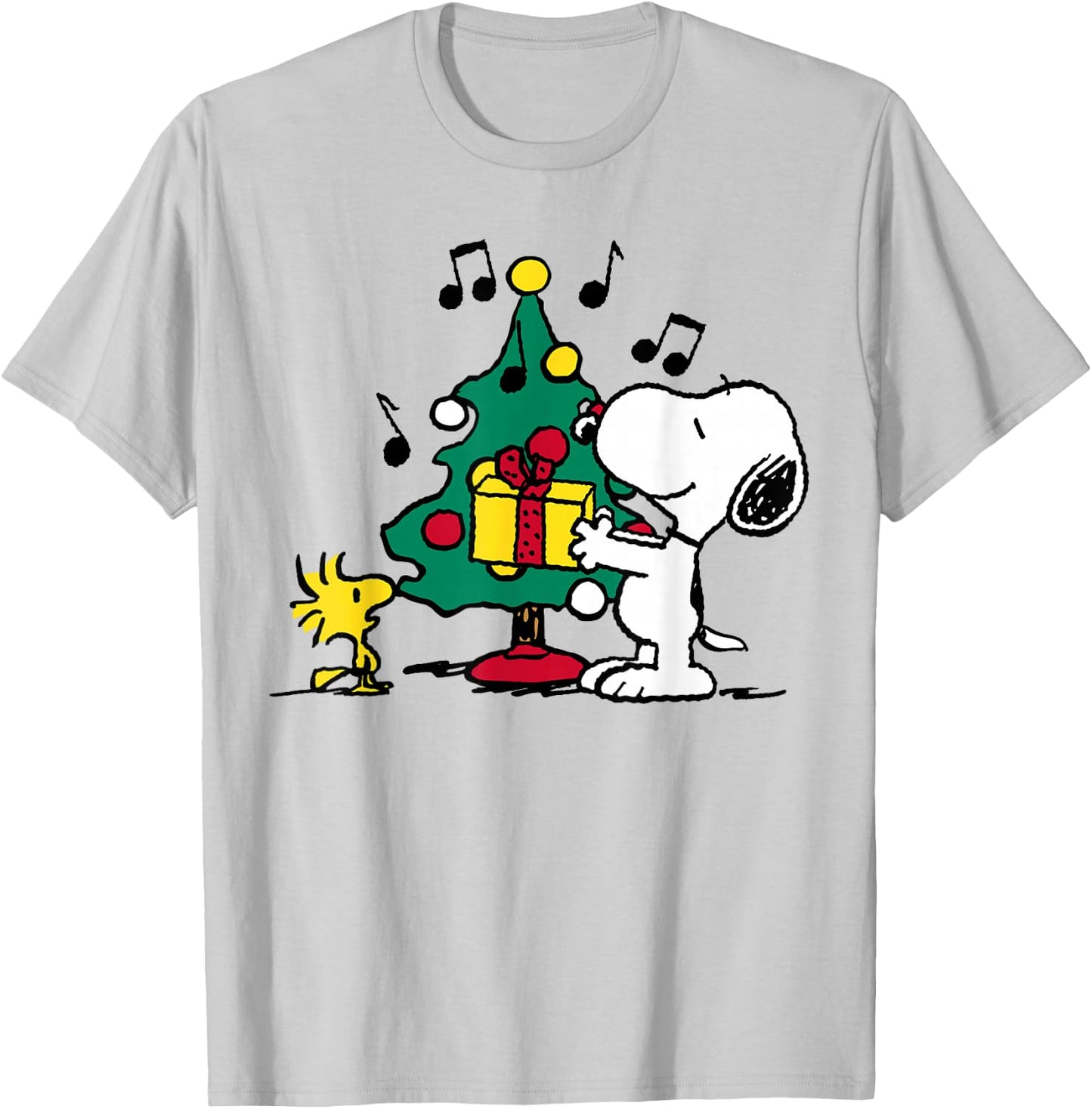 Peanuts Snoopy and Woodstock Holiday Christmas Tree T-Shirt - T-Shirt | Ash