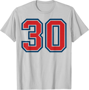 Red and Blue Sports Number 30 Jersey Uniform Player Fan T-Shirt - T-Shirt | Ash