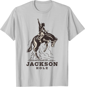 Jackson Hole Wyoming Rodeo Cowboy Horse Rider Travel T-Shirt - T-Shirt | Ash