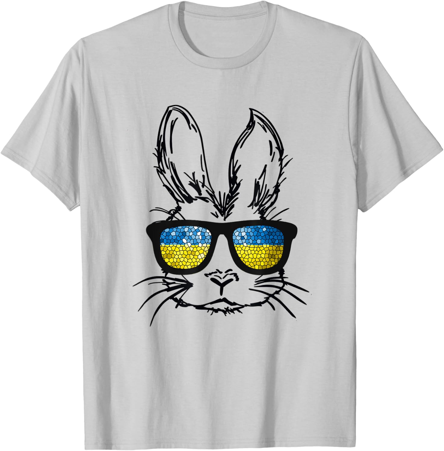 Cute Bunny Face Wearing Glasses Ukraine Flag Easter Day T-Shirt - T-Shirt | Ash