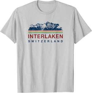 Switzerland Interlaken Swiss Mountain Climbing Retro T-Shirt - T-Shirt | Ash