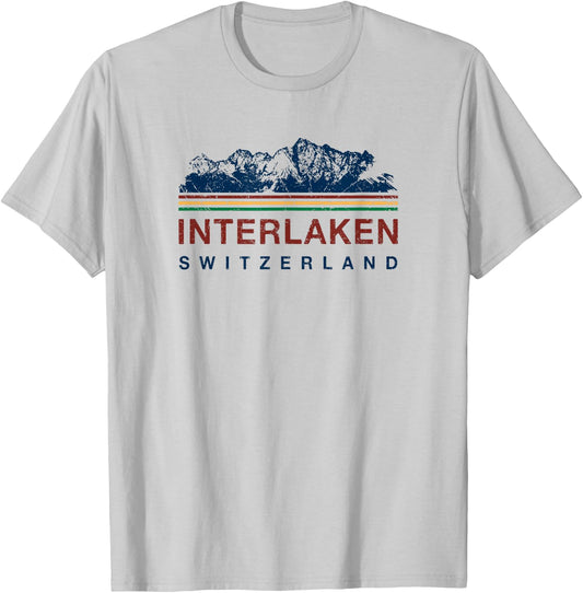 Switzerland Interlaken Swiss Mountain Climbing Retro T-Shirt - T-Shirt | Ash