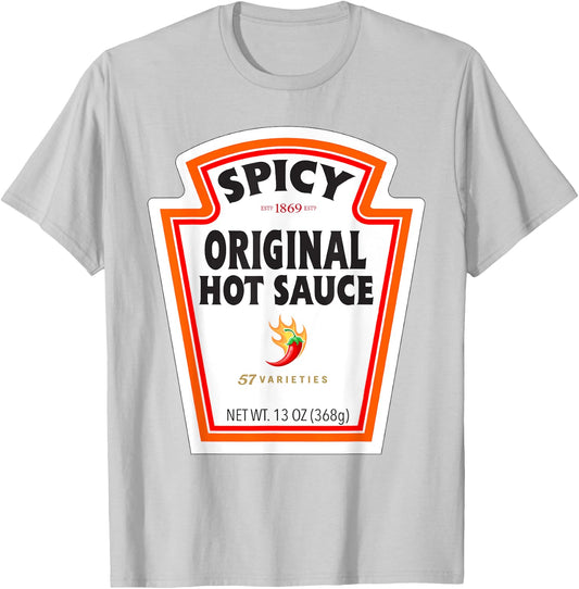 Halloween Matching Costume Spicy Chili Sauce Bottle Label T-Shirt - T-Shirt | Ash