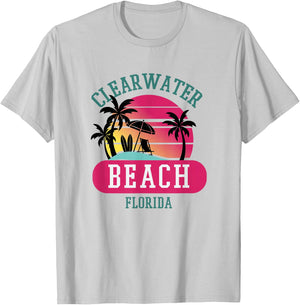 Retro Cool Clearwater Beach Original Florida Beaches Novelty T-Shirt - T-Shirt | Ash