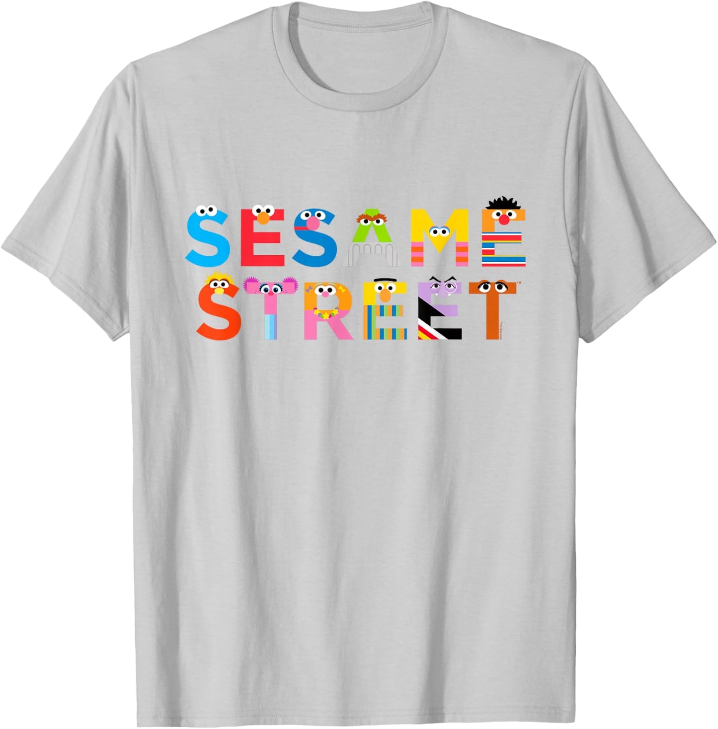 Sesame Street with Monster Letters T-Shirt - T-Shirt | Ash