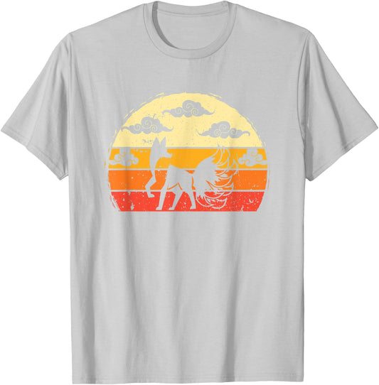 Retro Japanese Fox Inari Nine Tailed Kitsune Anime Lover T-Shirt - T-Shirt | Ash