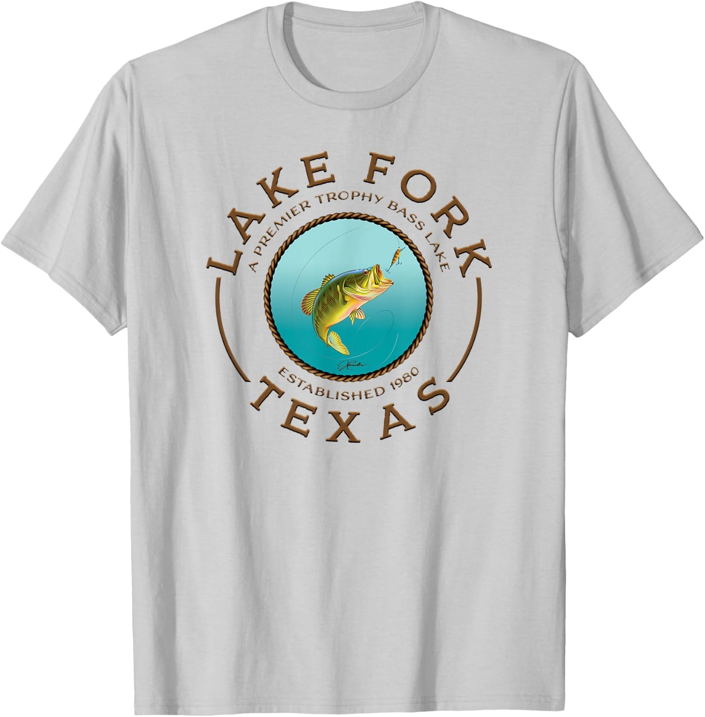 JCombs: Lake Fork, Texas, Largemouth Bass, Fishing T-Shirt - T-Shirt | Ash