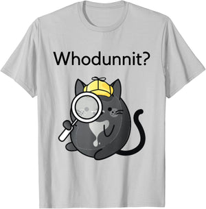 Cosy Crime Whodunnit? Cute Cozy Cat Mystery Sleuth Detective T-Shirt - T-Shirt | Ash