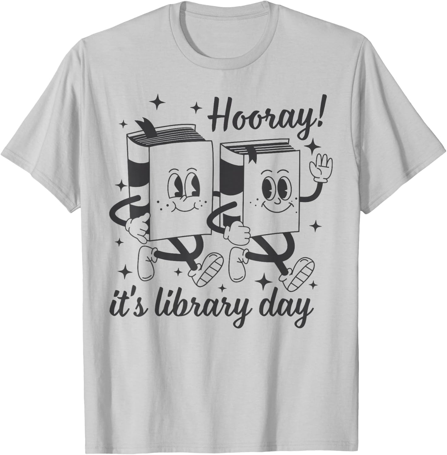 Hooray It's Library Day Librarian Reading Bookish Groovy T-Shirt - T-Shirt | Ash