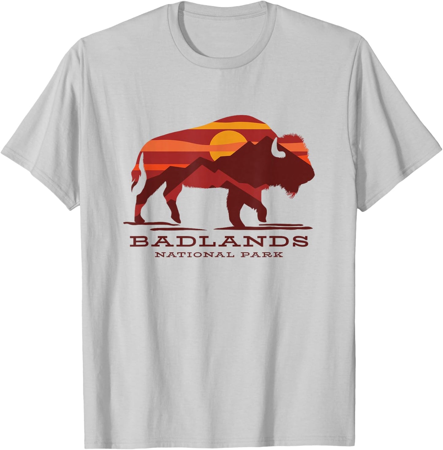 Badlands National Park South Dakota Buffalo Bison Sunset T-Shirt - T-Shirt | Ash