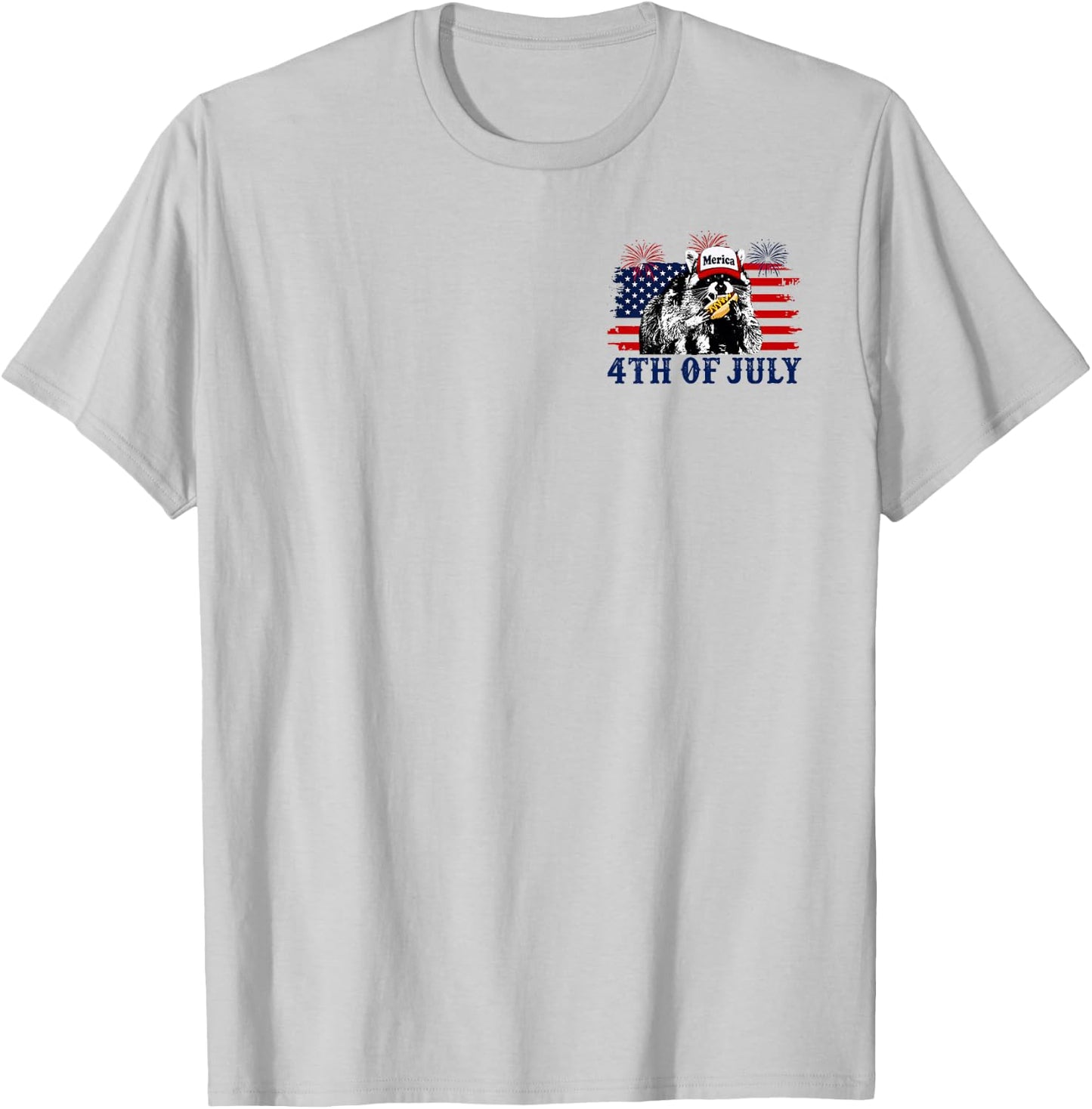 (2 Sided) 4th of July US Flag Raccoon If I Ever Get Rabies T-Shirt - T-Shirt | Ash