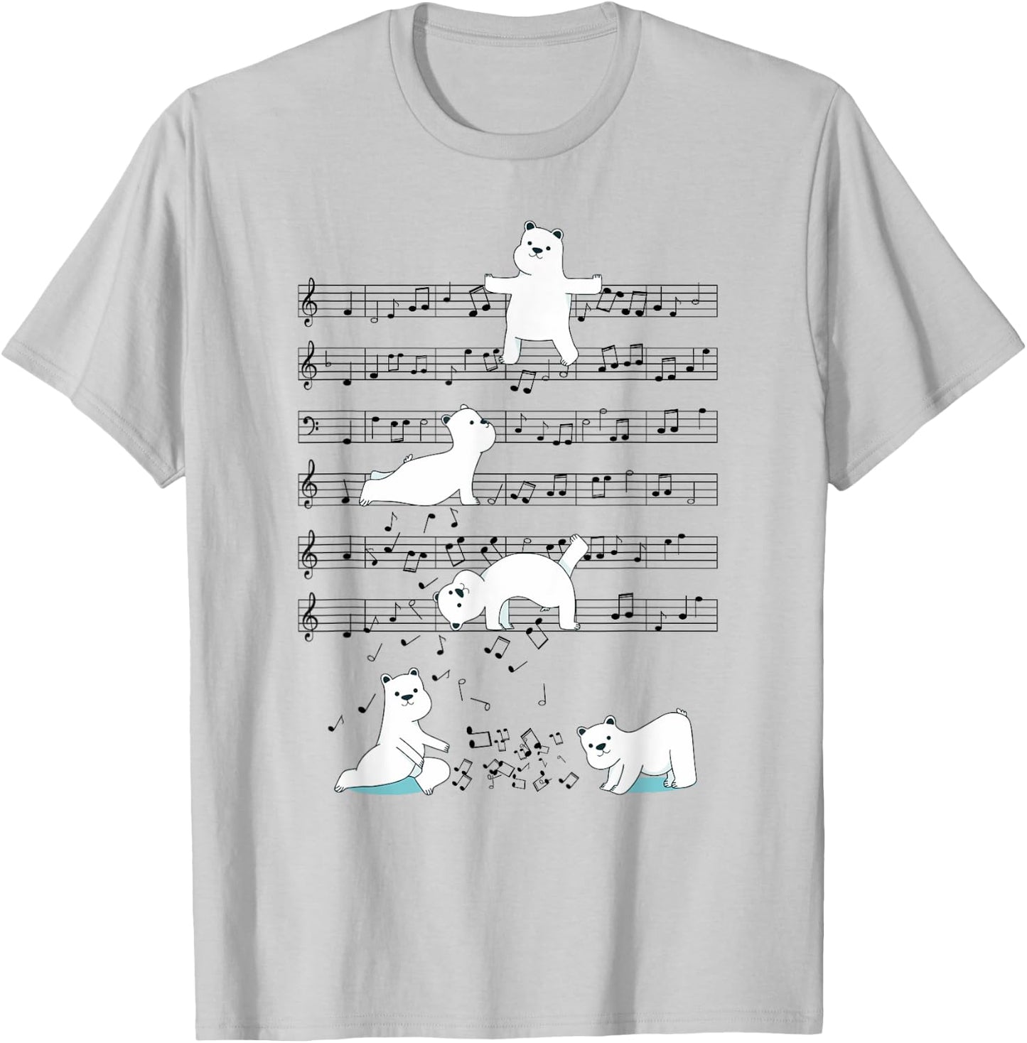 Funny Polar Bear music yoga Playing Music Note T-Shirt - T-Shirt | Ash