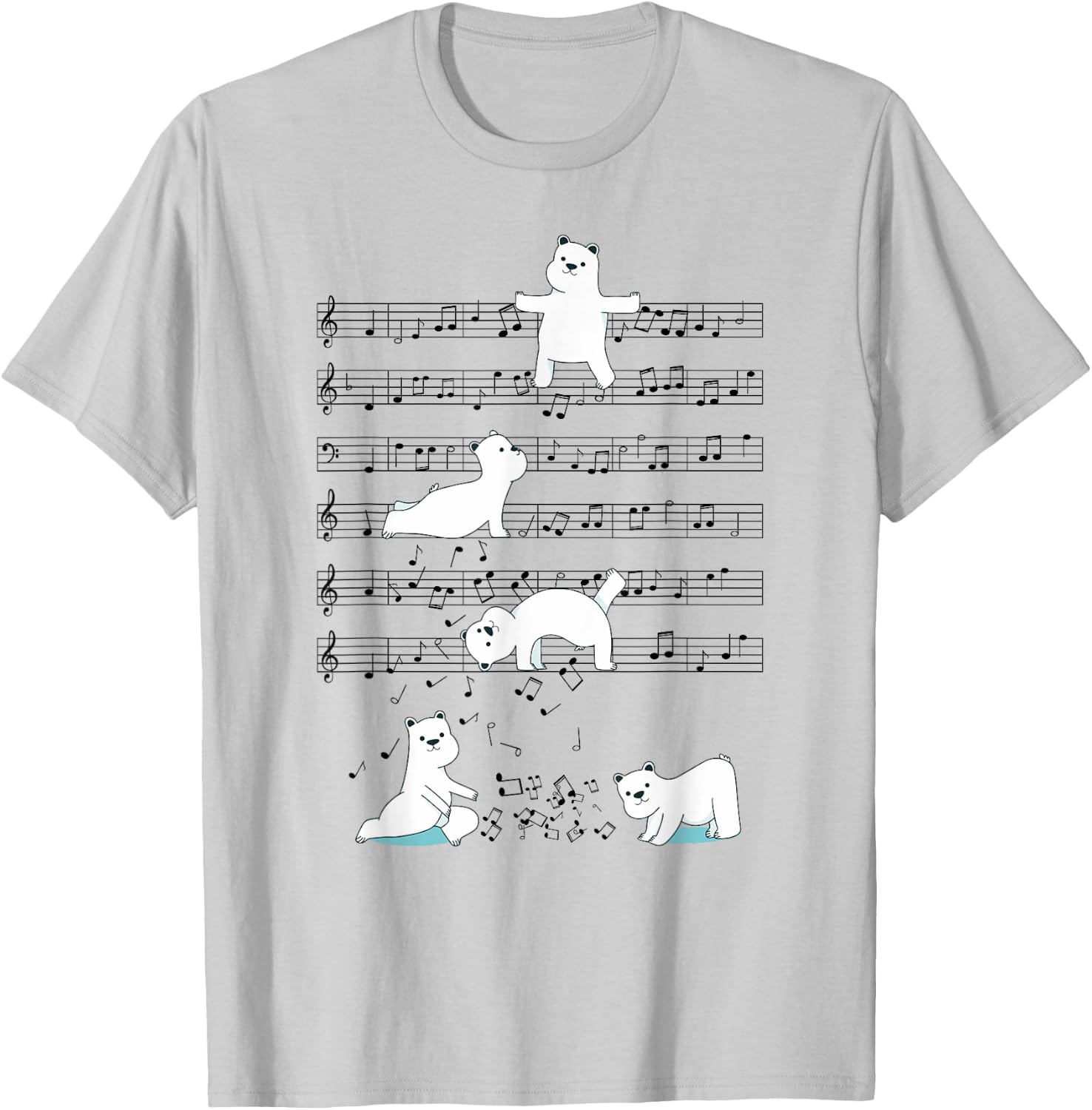 Funny Polar Bear music yoga Playing Music Note T-Shirt - T-Shirt | Ash