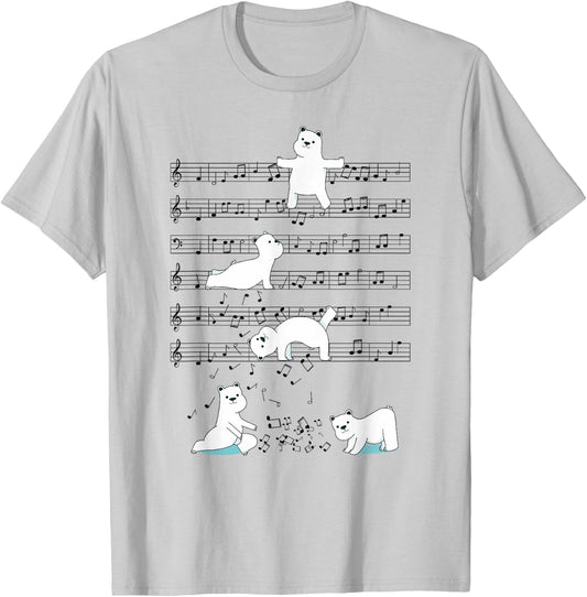 Funny Polar Bear music yoga Playing Music Note T-Shirt - T-Shirt | Ash