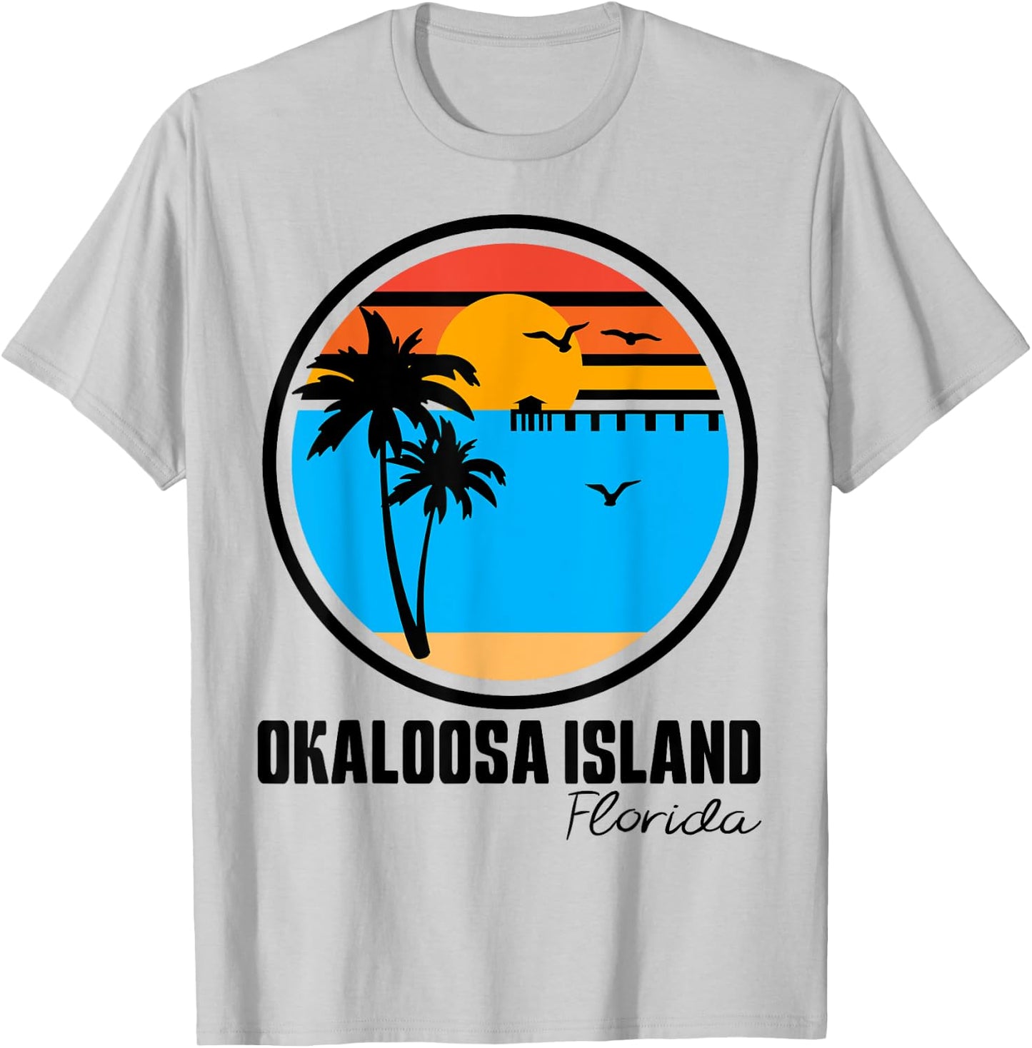 Okaloosa Island Destin Florida Sunset Ocean Palm Tree Beach Women Girls Kids T-Shirt - T-Shirt | Ash