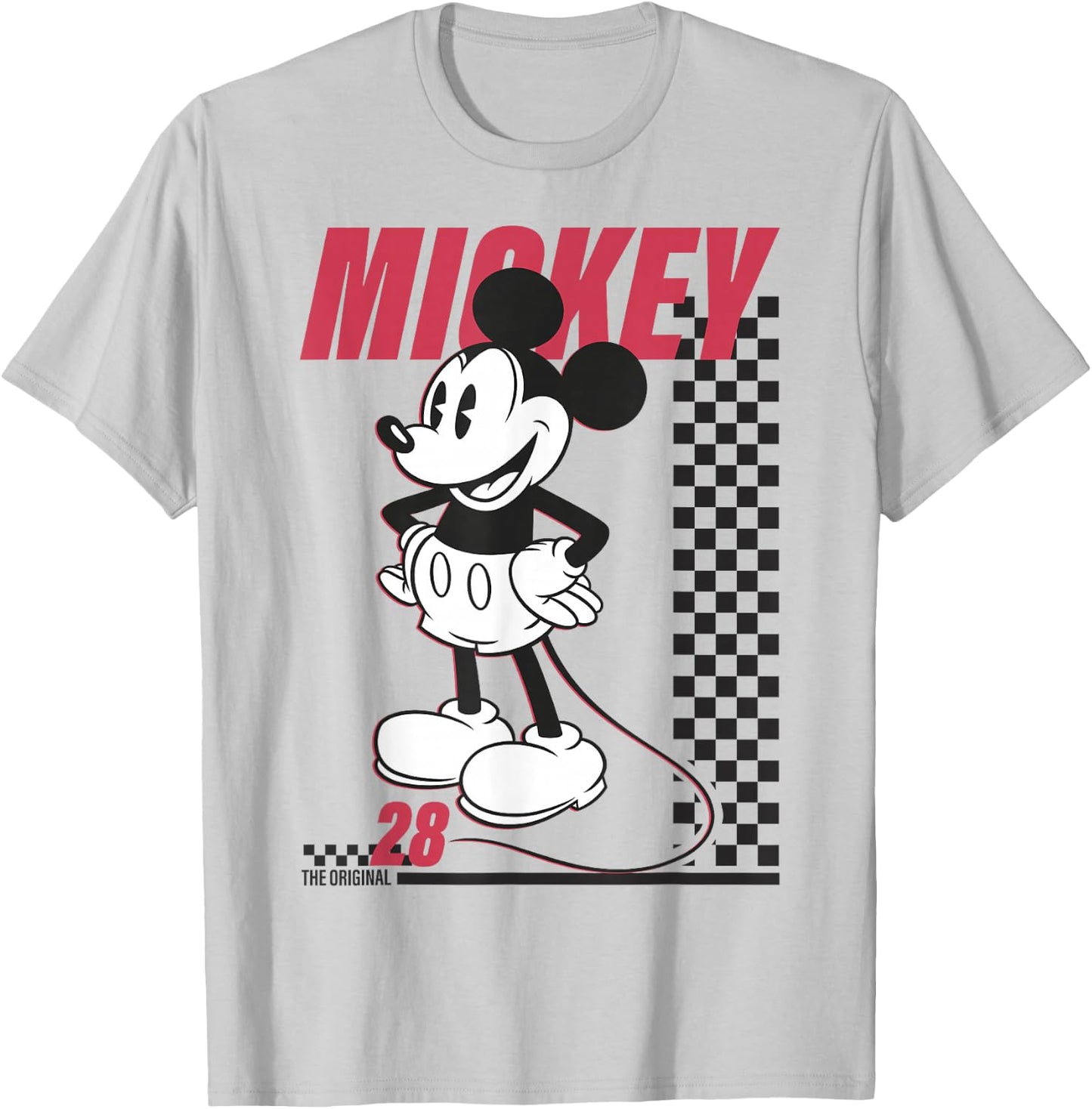 Disney Mickey and Friends Mickey Mouse Checkerboard Stripe T-Shirt - T-Shirt | Ash