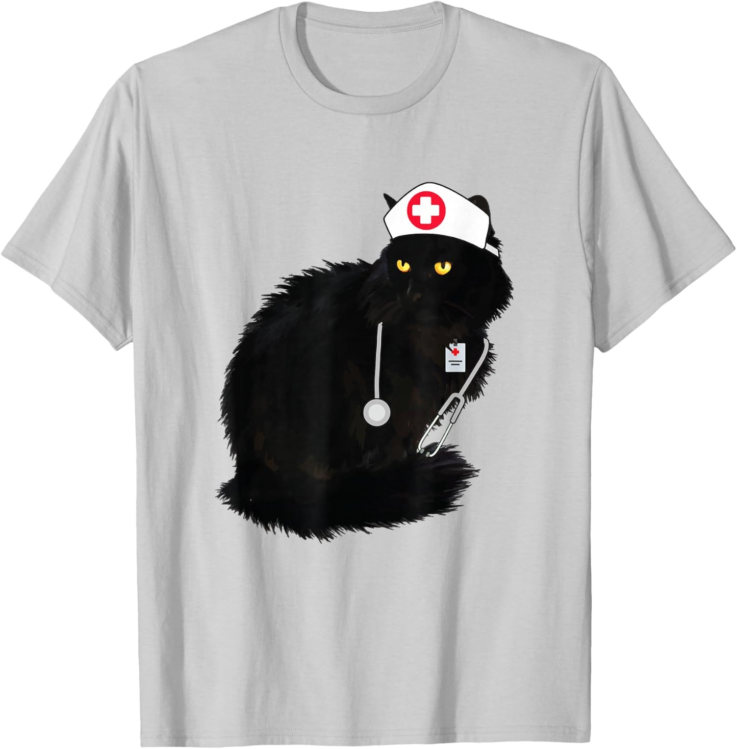Black Cat Nurse Shirt Women Men Funny T-Shirt - T-Shirt | Ash