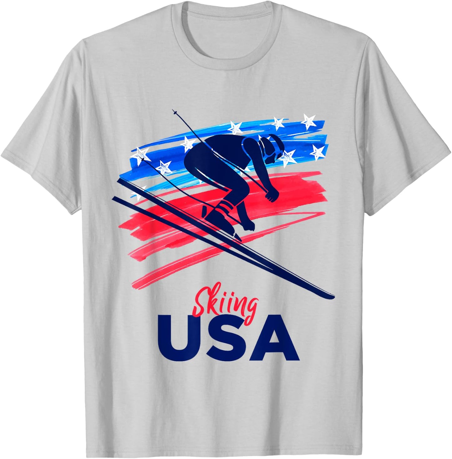 Skiing USA Support the Team Shirt USA Flag Skiing Lover Kids Men T-Shirt - T-Shirt | Ash