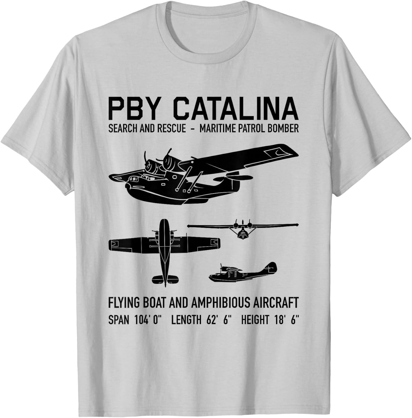PBY Catalina American WW2 Flying Boat Dark Silhouettes T-Shirt - T-Shirt | Ash