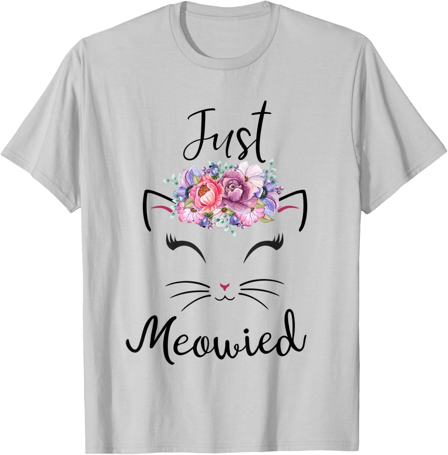 Cute Cat Lover Married Couple Just Meowied Newlyweds Women Kids T-Shirt - T-Shirt | Ash