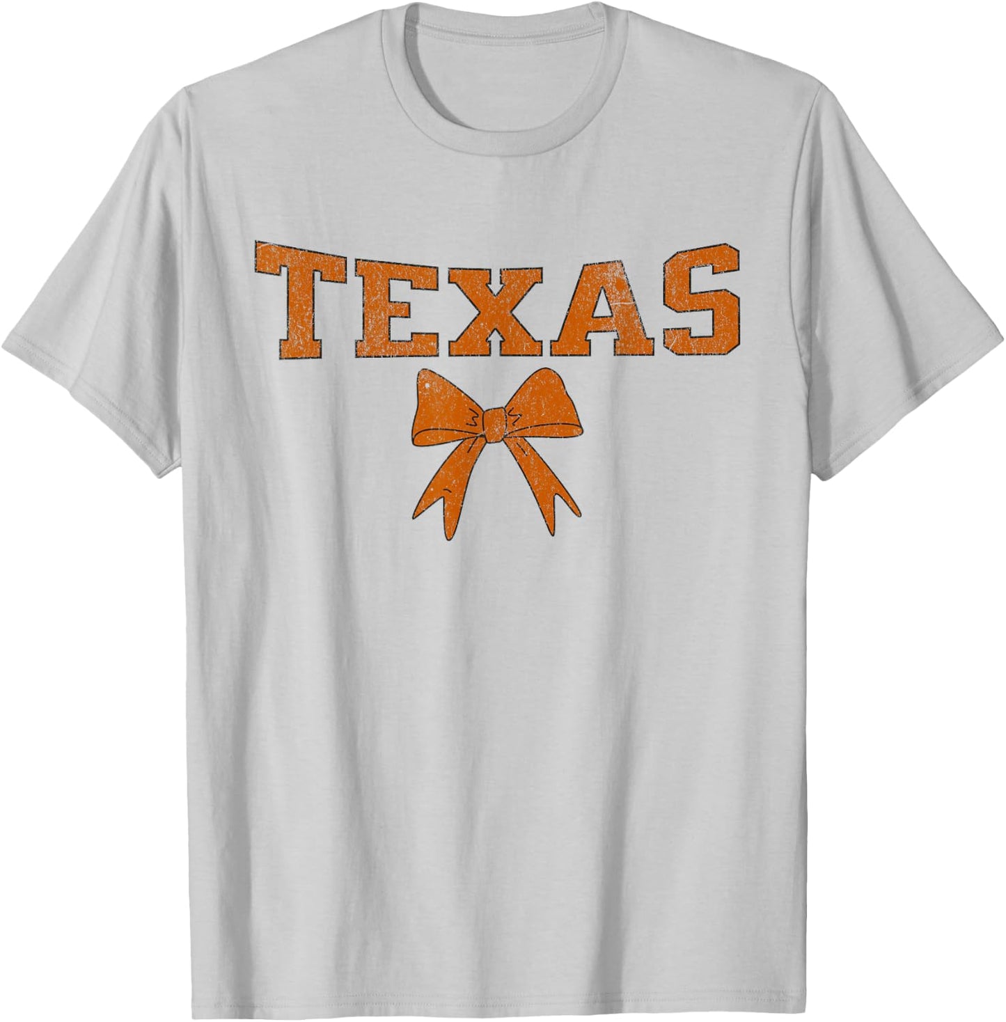 Vintage Texas Varsity Print with Cute Bow, Collegiate Style T-Shirt - T-Shirt | Ash