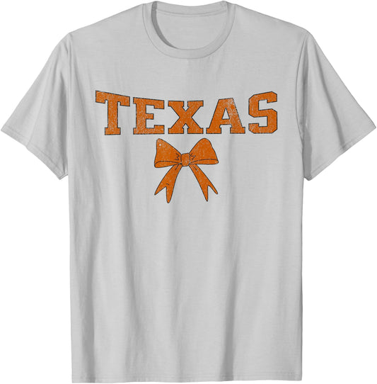 Vintage Texas Varsity Print with Cute Bow, Collegiate Style T-Shirt - T-Shirt | Ash