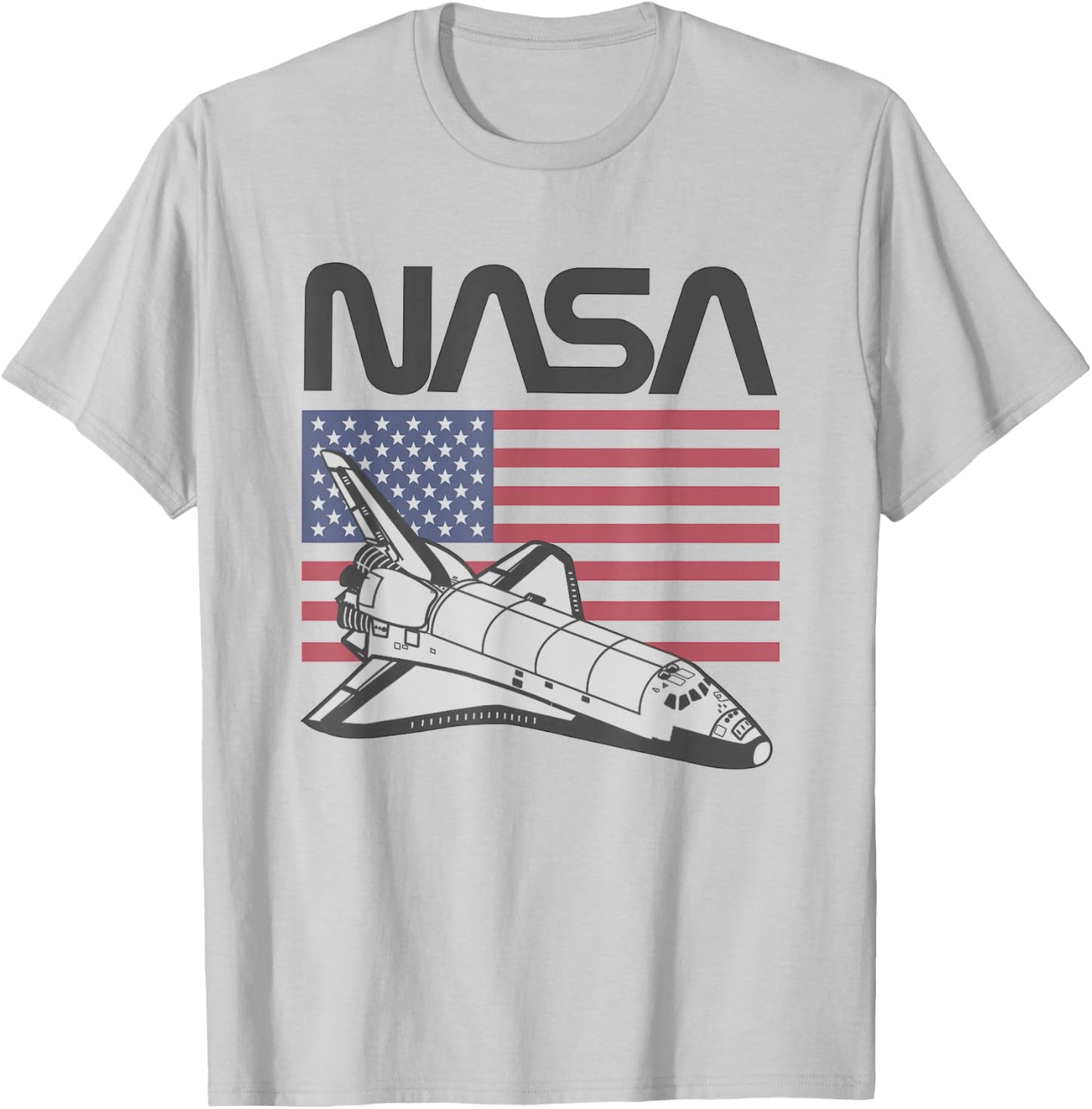 NASA Americana Iconic Space Shuttle Flag Big Chest Poster V2 T-Shirt - T-Shirt | Ash