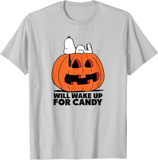 Peanuts Halloween Snoopy Wake For Candy T-Shirt - T-Shirt | Ash