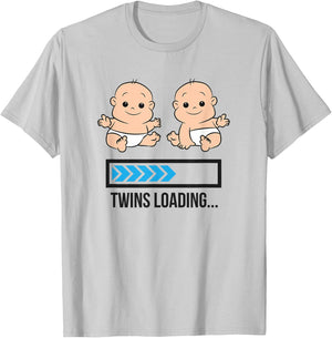 Mom Of Twin Pregnancy Twins Loading Pregnant With Twins T-Shirt - T-Shirt | Ash