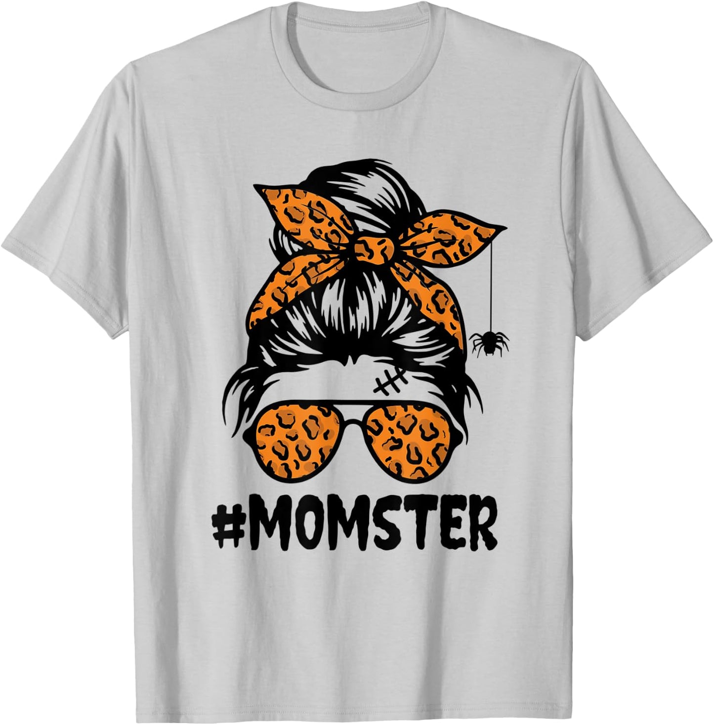 Momster Shirt Halloween Mom Messy Bun Leopard T-Shirt - T-Shirt | Ash