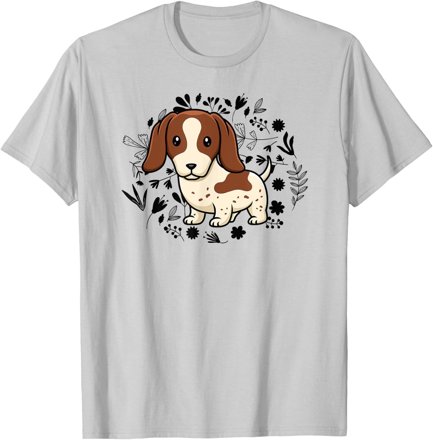Floral Piebald Dachshund Lover Doxie Mom Dog Mama Lover T-Shirt - T-Shirt | Ash