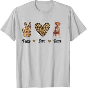 Peace Love Boxer Animal Lover Pet Dog Puppy Owner Leopard Women Kids T-Shirt - T-Shirt | Ash
