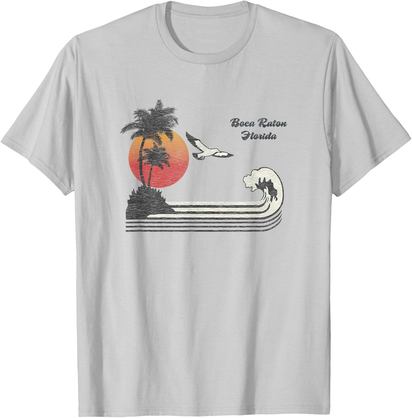 Boca Raton FL Vintage 70s Seagull Sunset T-Shirt - T-Shirt | Ash