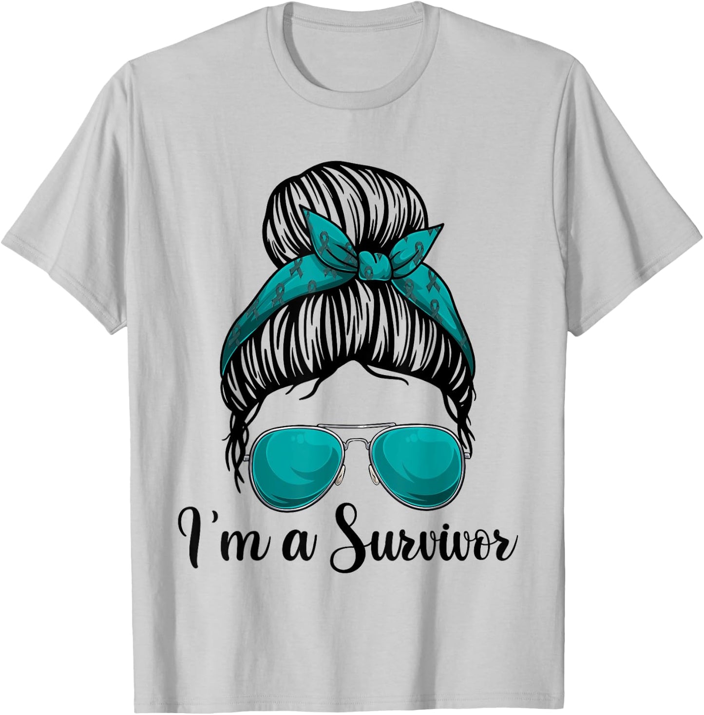 I’m A Survivor Messy Bun Shirt, Ovarian Cancer Awareness T-Shirt - T-Shirt | Ash