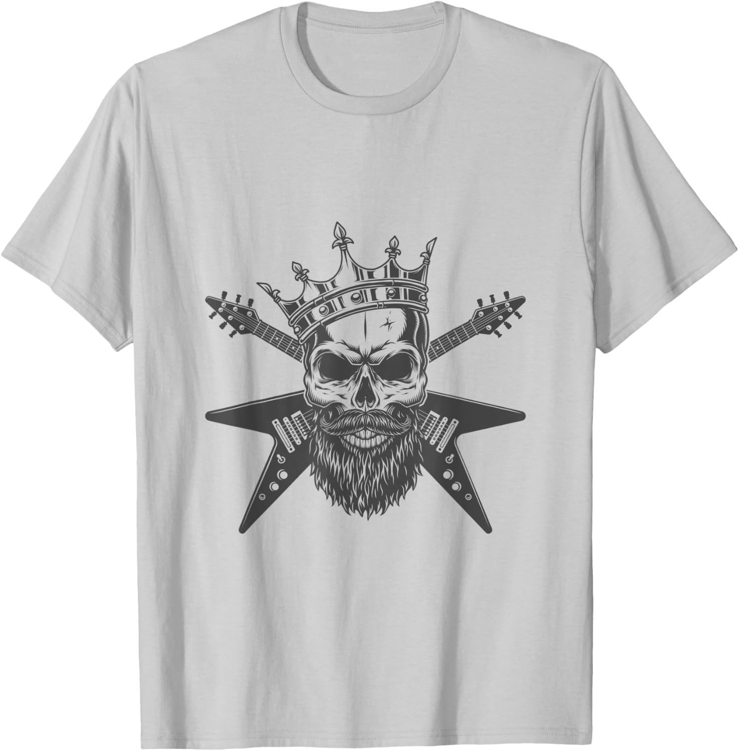 Bearded Guitar King Crown Skull Shirt Black T-Shirt - T-Shirt | Ash