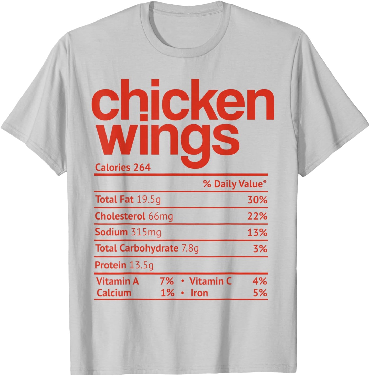 Chicken Wings Nutrition Fact Funny Thanksgiving Christmas T-Shirt - T-Shirt | Ash