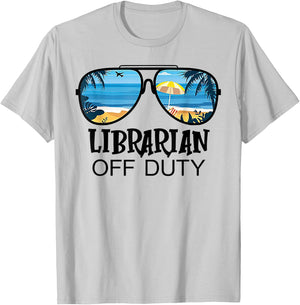 Librarian Off Duty Sunglasses Beach Summer T-Shirt - T-Shirt | Ash