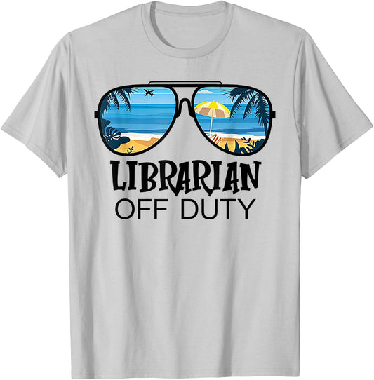 Librarian Off Duty Sunglasses Beach Summer T-Shirt - T-Shirt | Ash