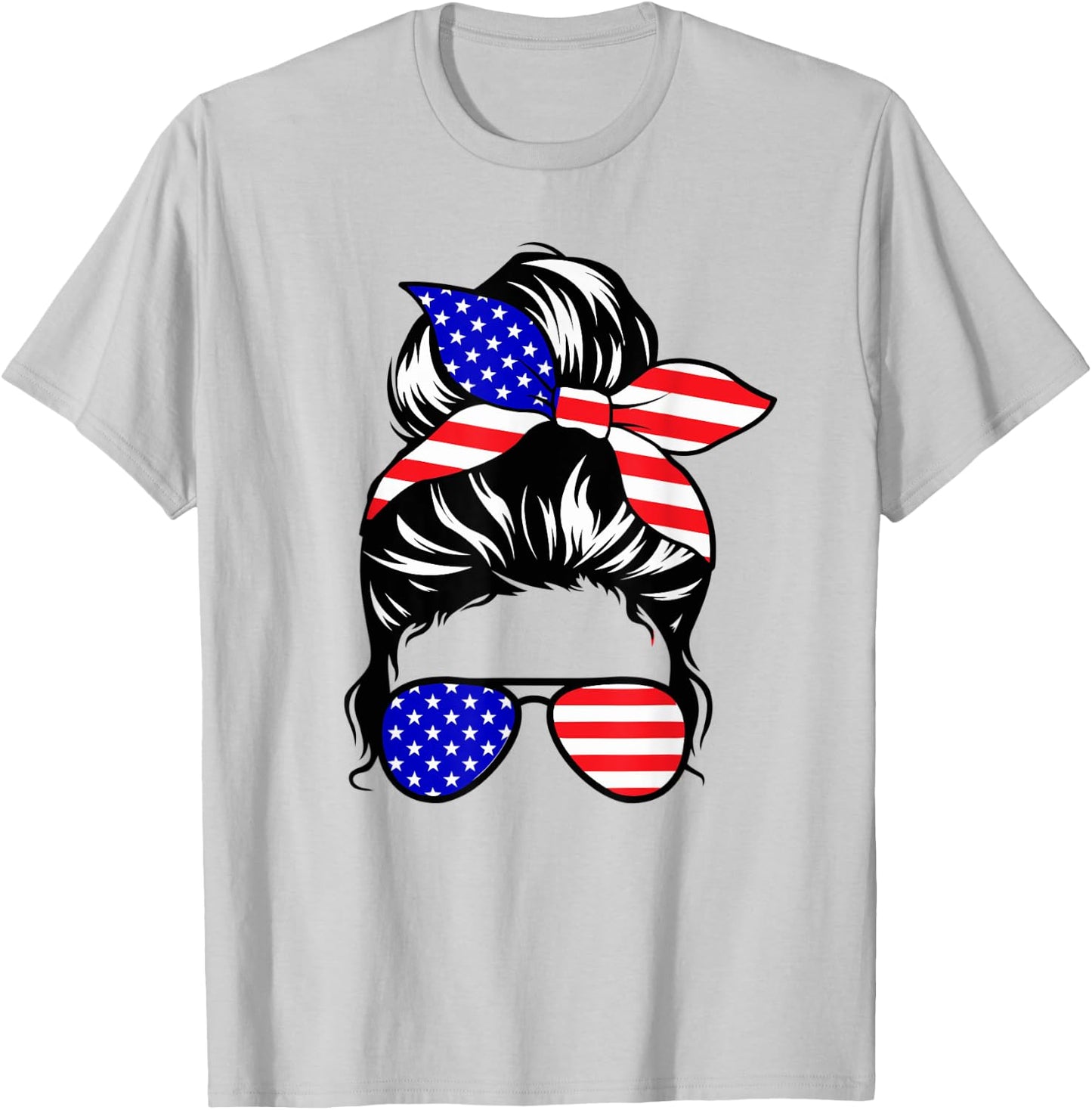 4th of July Shirt Daughter Messy Bun Cute American USA Girls T-Shirt - T-Shirt | Ash
