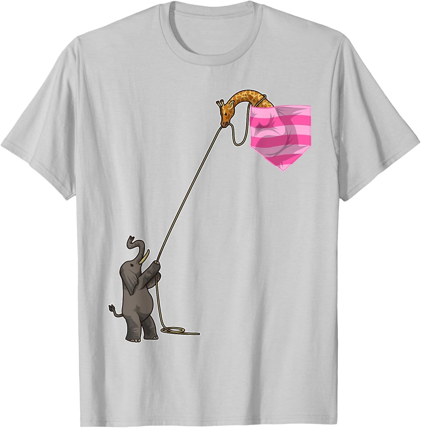 Elephant And Giraffe In A Pocket - Cute Funny Circus Animal T-Shirt - T-Shirt | Ash