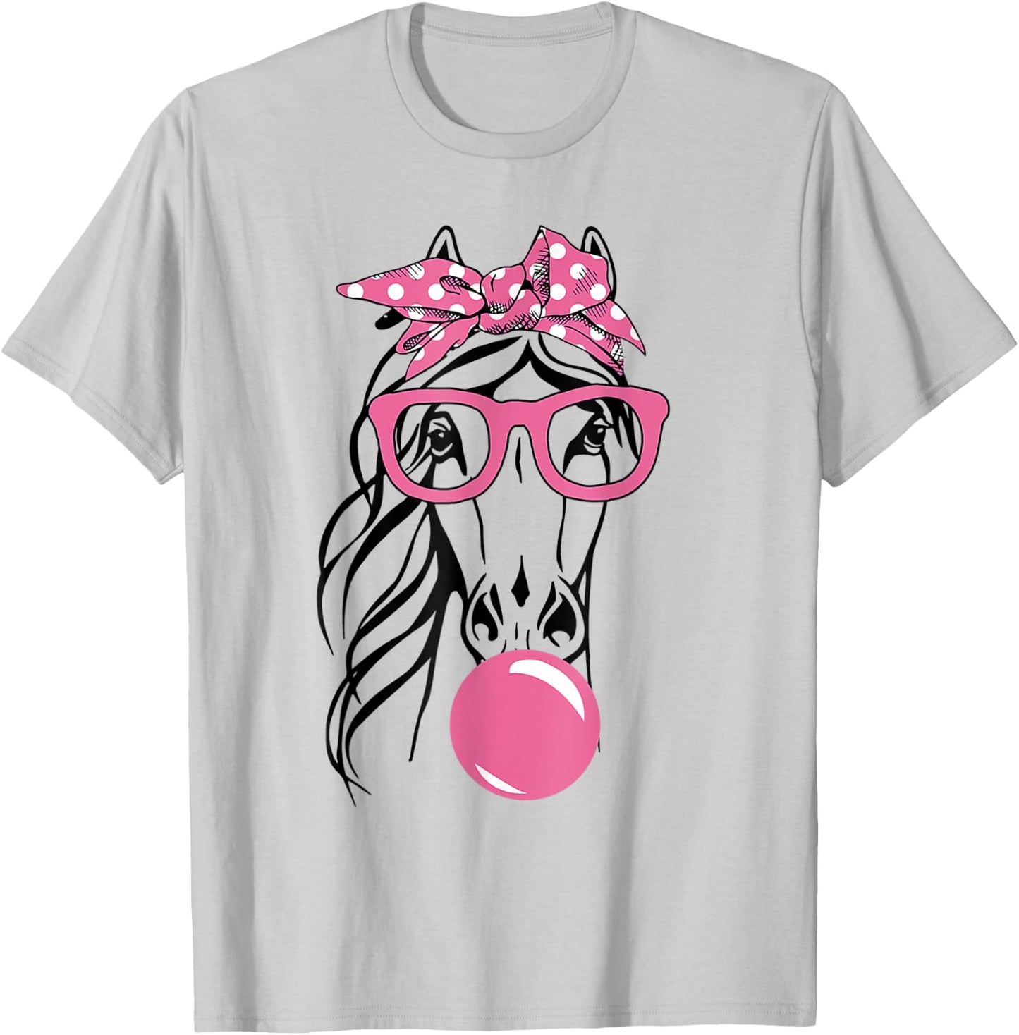 Cute Women Girl Horse With Bandana Headband and Glasses T-Shirt - T-Shirt | Ash
