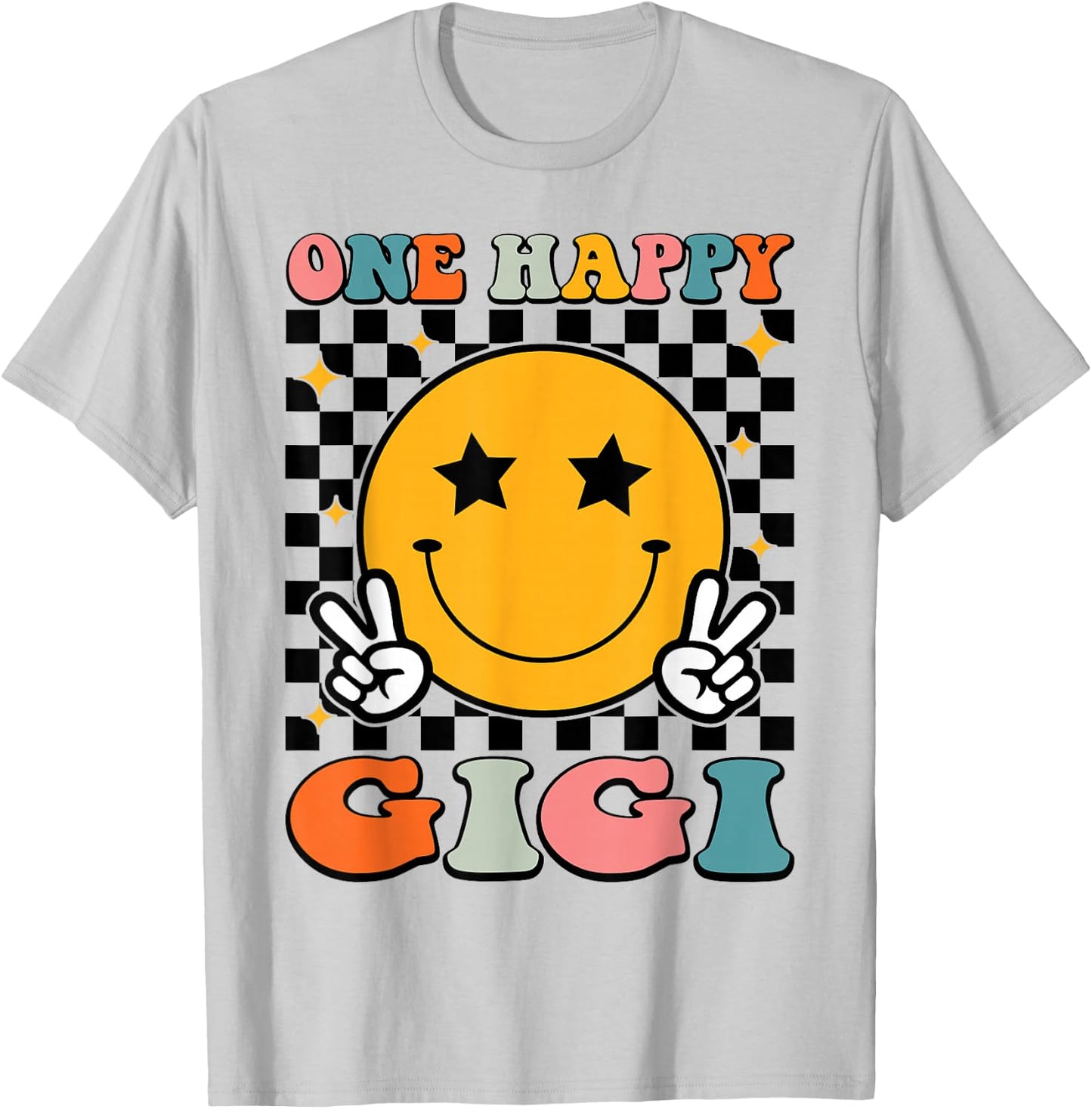 One Happy Gigi Retro Groovy 1st Birthday Family Matching T-Shirt - T-Shirt | Ash