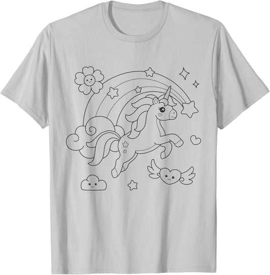 Cute unicorn to paint and color in for children T-Shirt - T-Shirt | Ash