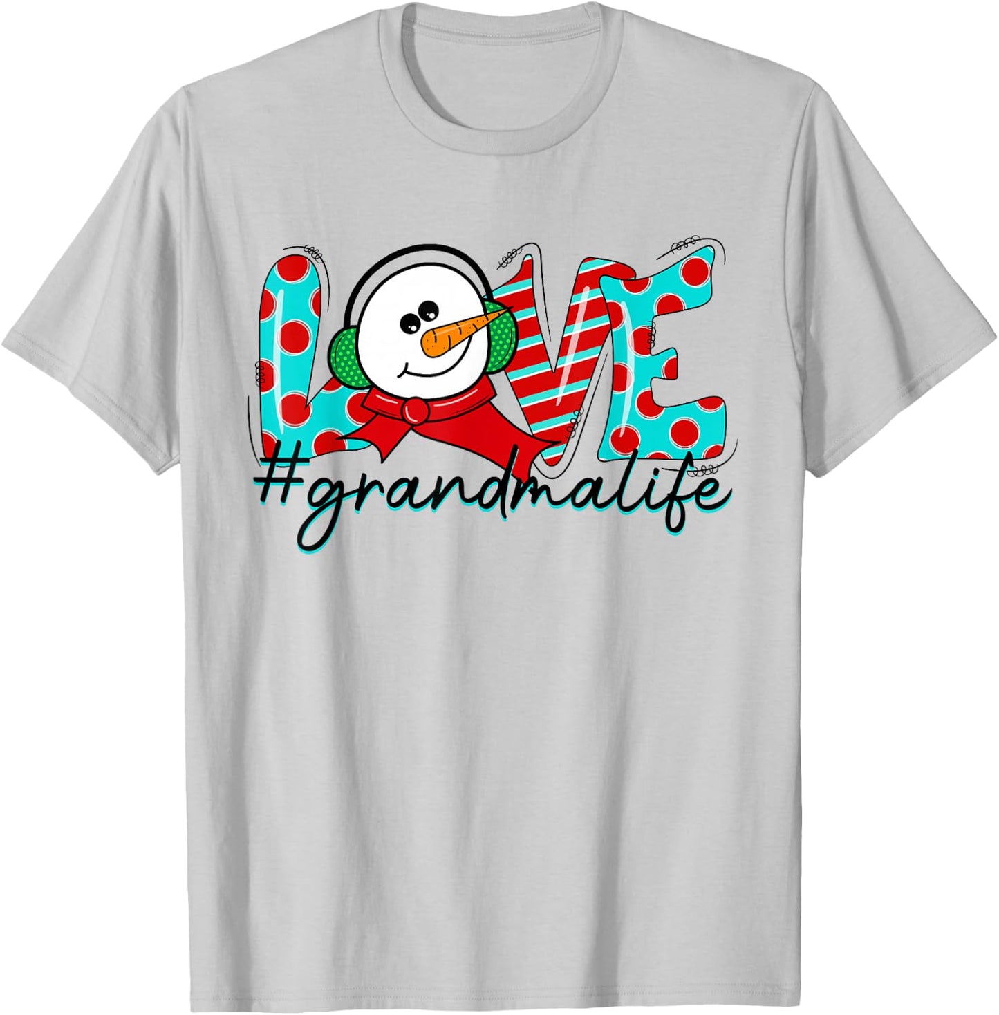 Love Grandma Life Christmas Grandma Xmas Pajama Snowman T-Shirt - T-Shirt | Ash