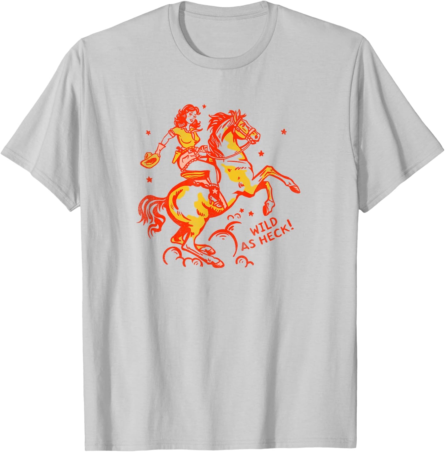 Wild As Heck! Cute Red & Yellow Vintage Cowgirl & Her Horse T-Shirt - T-Shirt | Ash