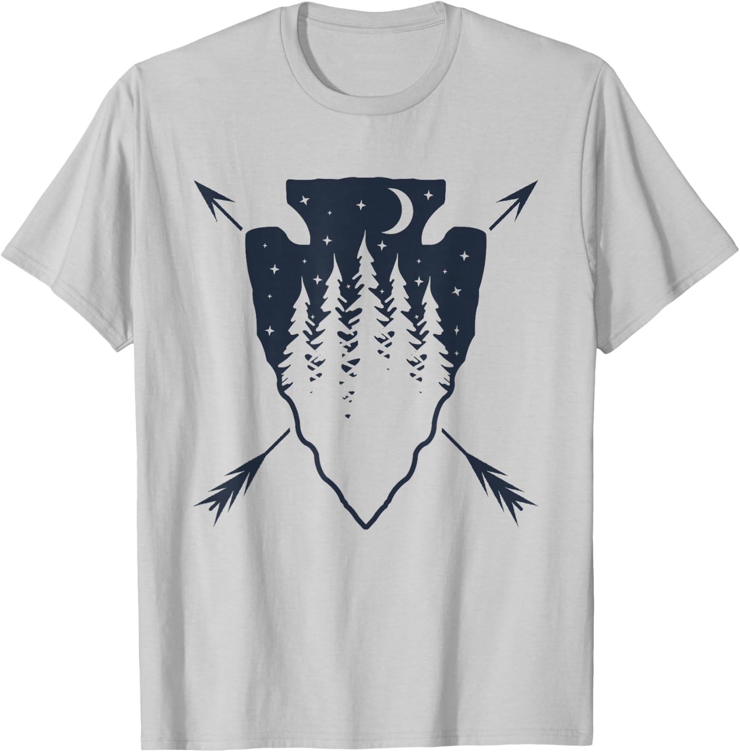 Arrowhead Hunting Pine Tree Moon Scenery Arrowhead Hunter T-Shirt - T-Shirt | Ash
